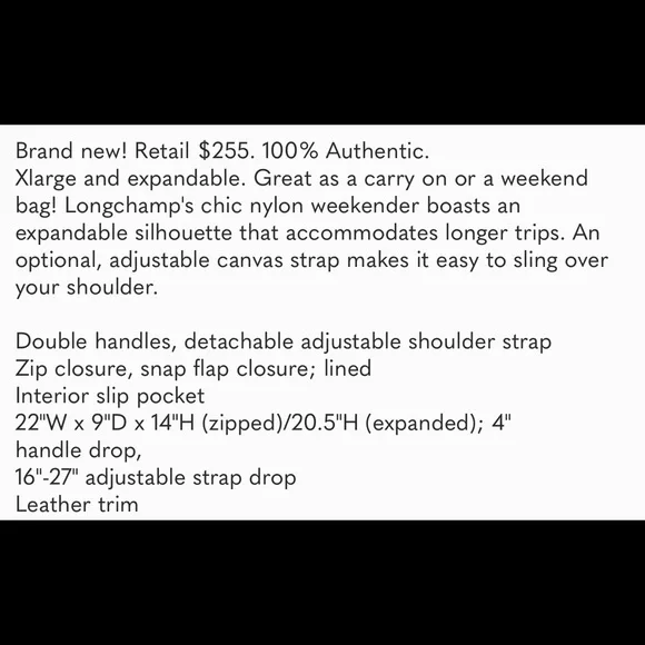 COPY - NEW Longchamp Weekend Travel Duffle Bag - Picture 8 of 8